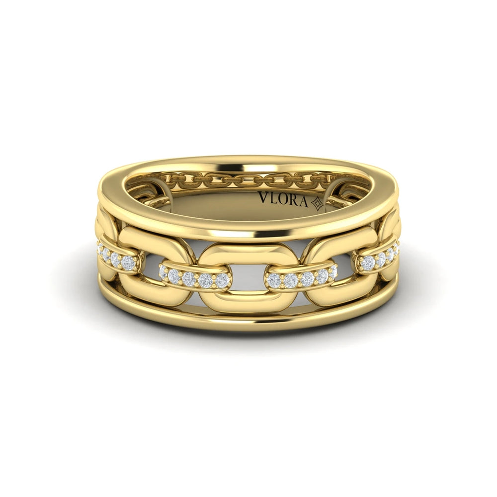 Channel Set Link with Diamonds Ring Yellow Gold