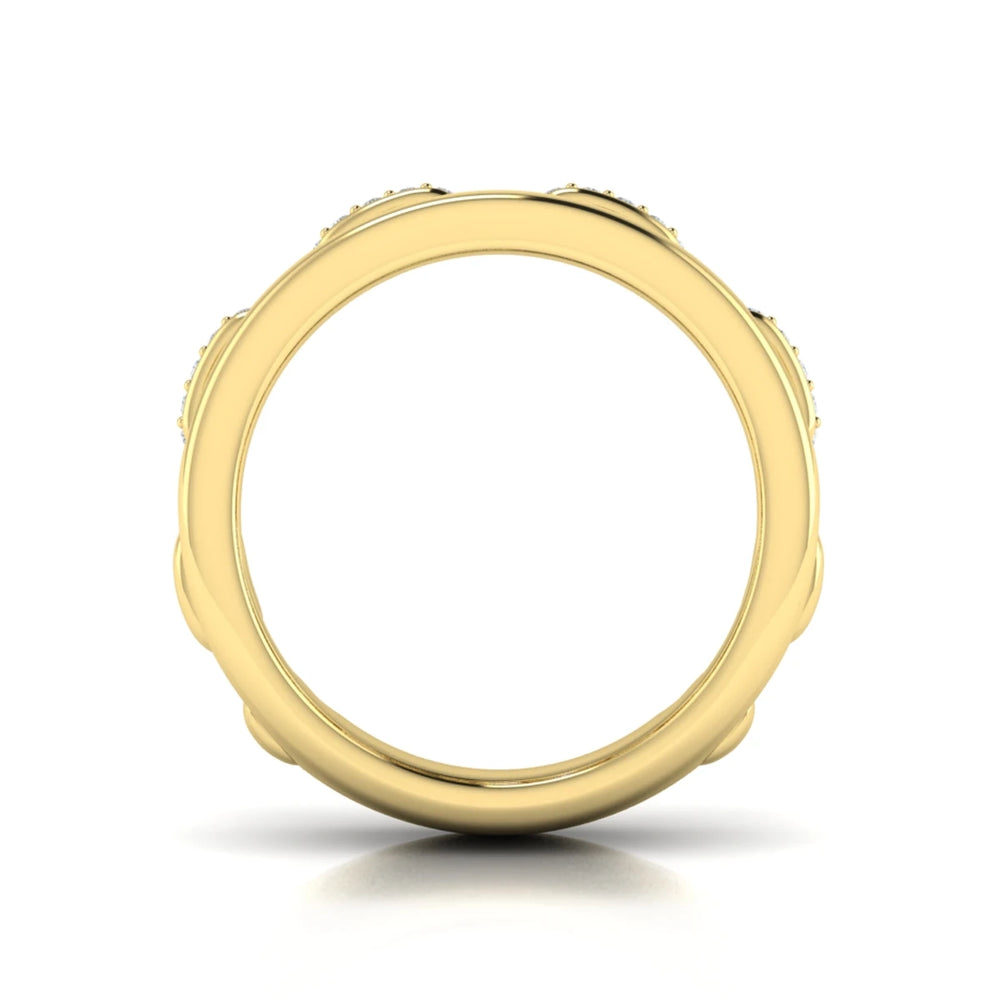 Channel Set Link with Diamonds Ring Yellow Gold