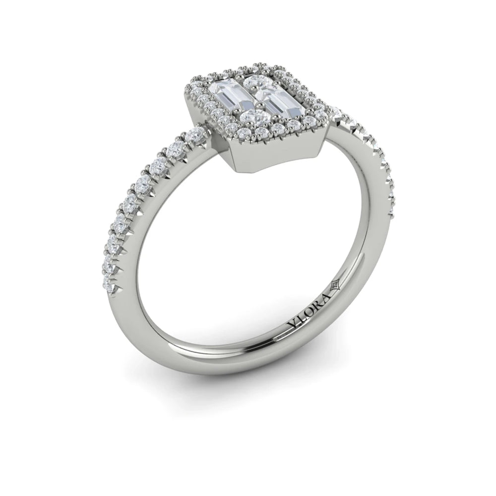 Diamond Halo with Diamond Baguettes Ring White Gold