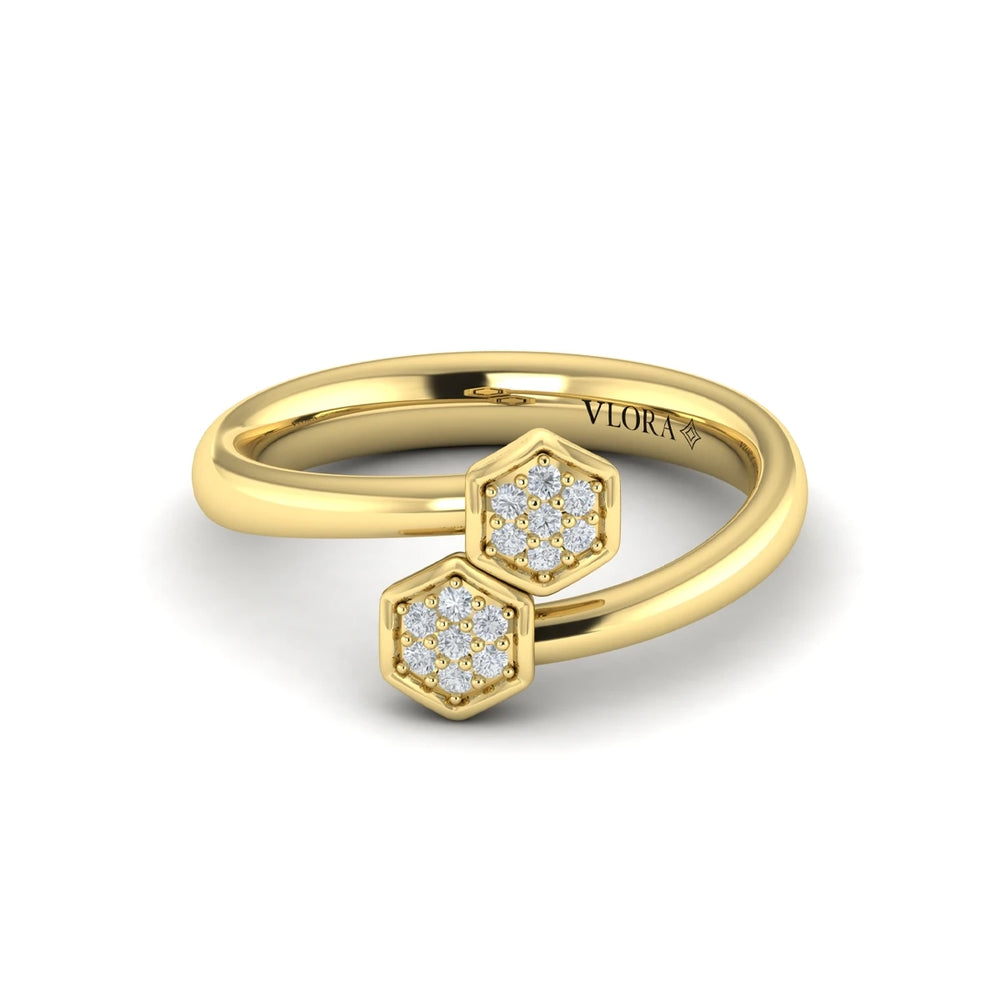 Diamond Cluster Honeycomb Wrap Ring Yellow Gold