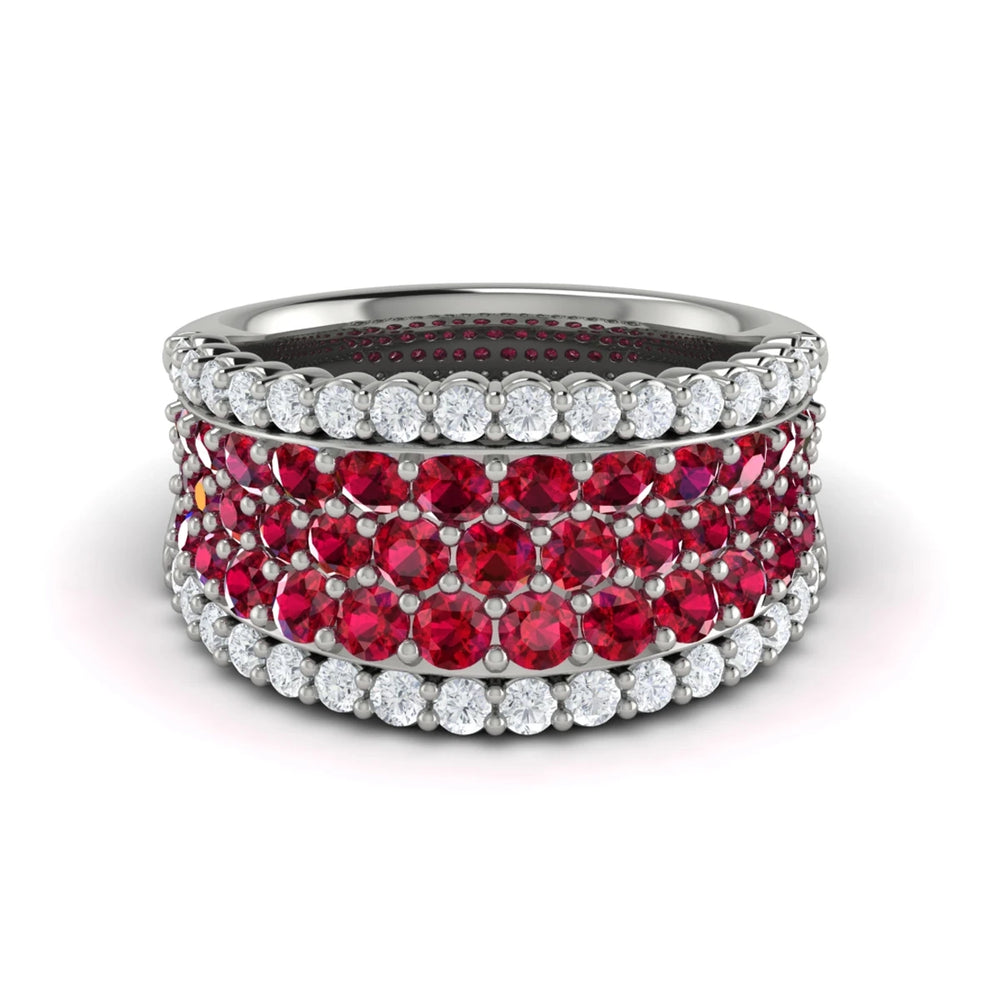 Diamond and Ruby Multi-Row Statement Ring Platinum