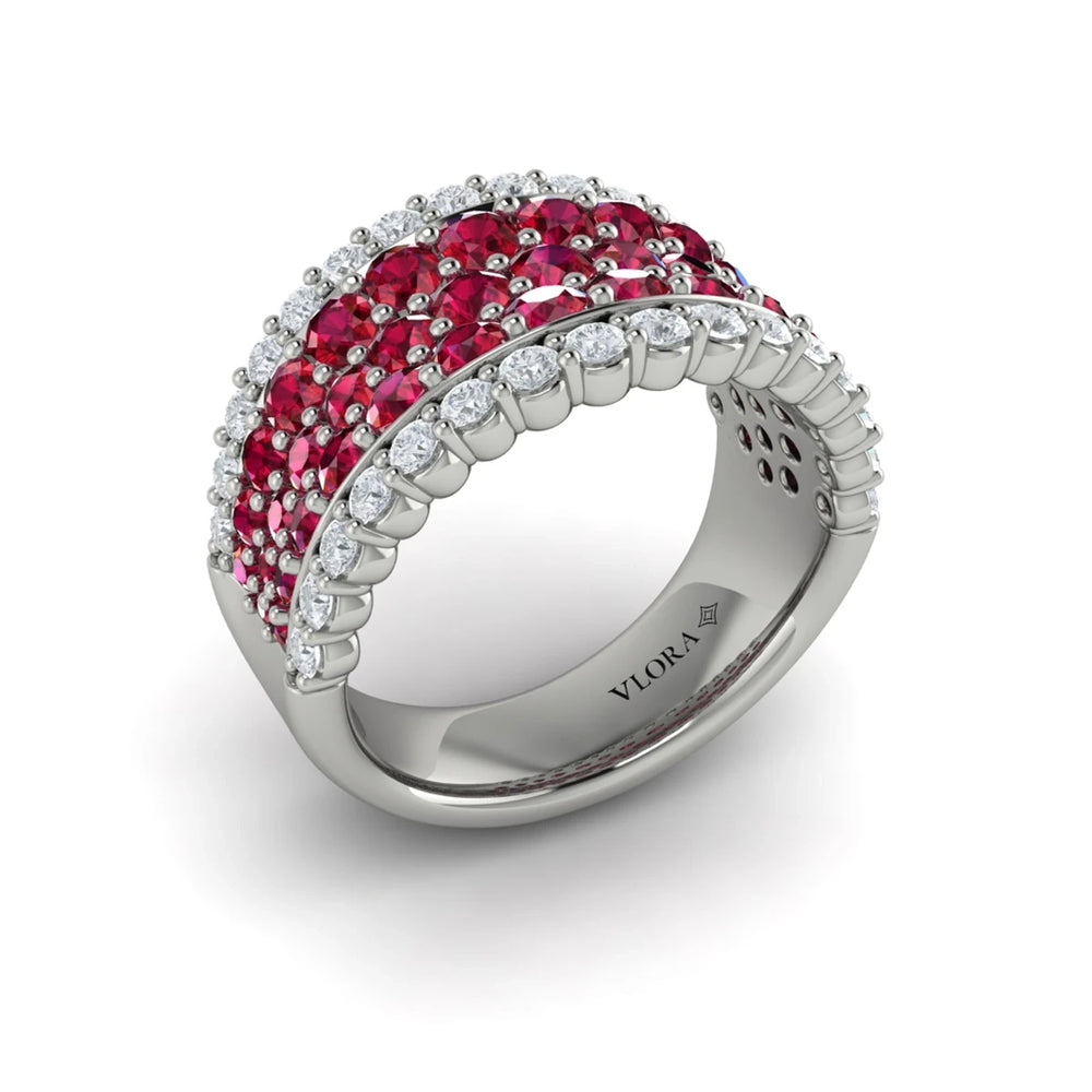 Diamond and Ruby Multi-Row Statement Ring Platinum