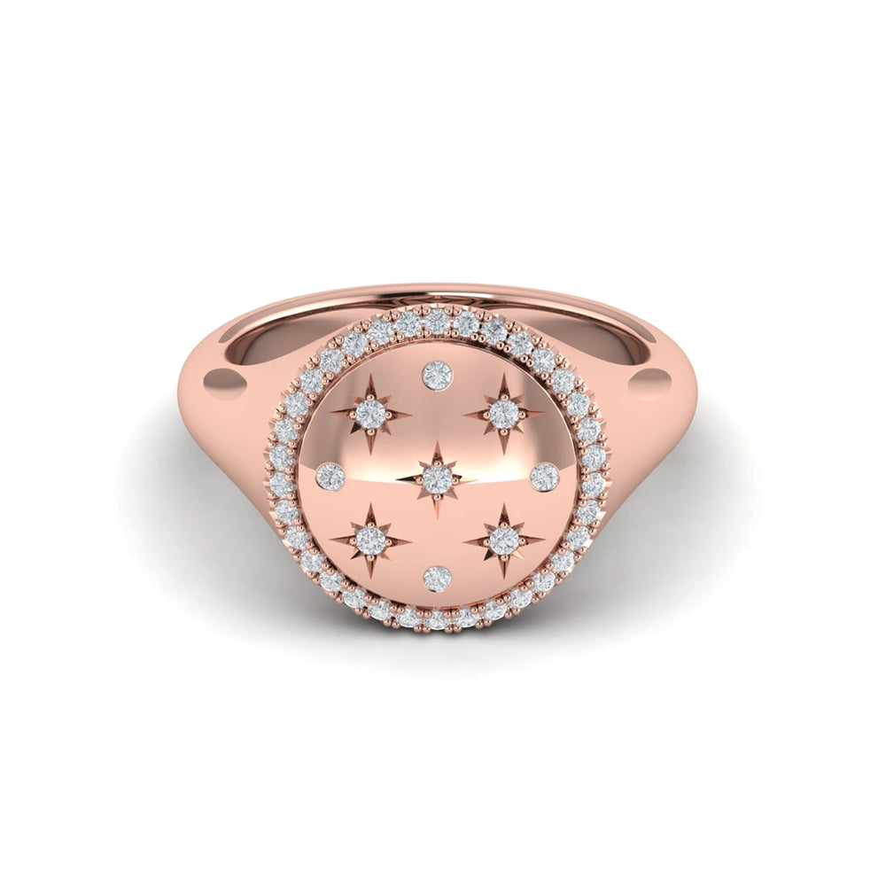 Star Diamonds and Bezel Signet Ring Rose Gold
