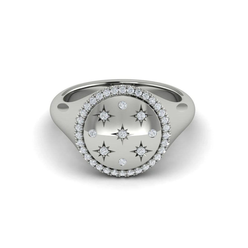 Star Diamonds and Bezel Signet Ring Platinum