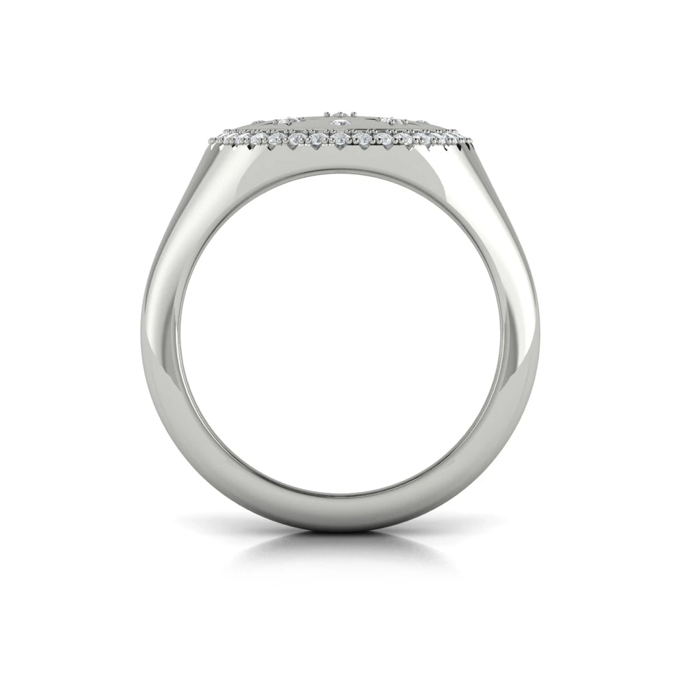 Star Diamonds and Bezel Signet Ring White Gold