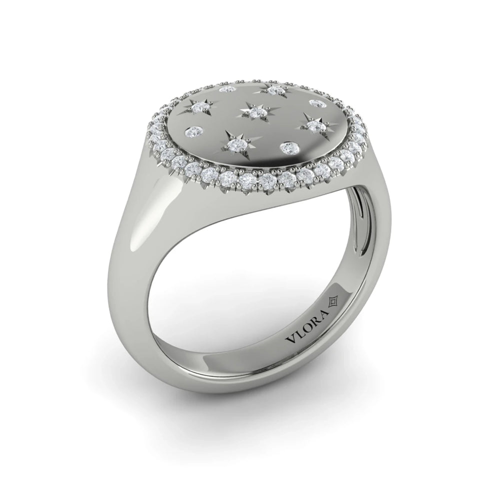 Star Diamonds and Bezel Signet Ring Platinum