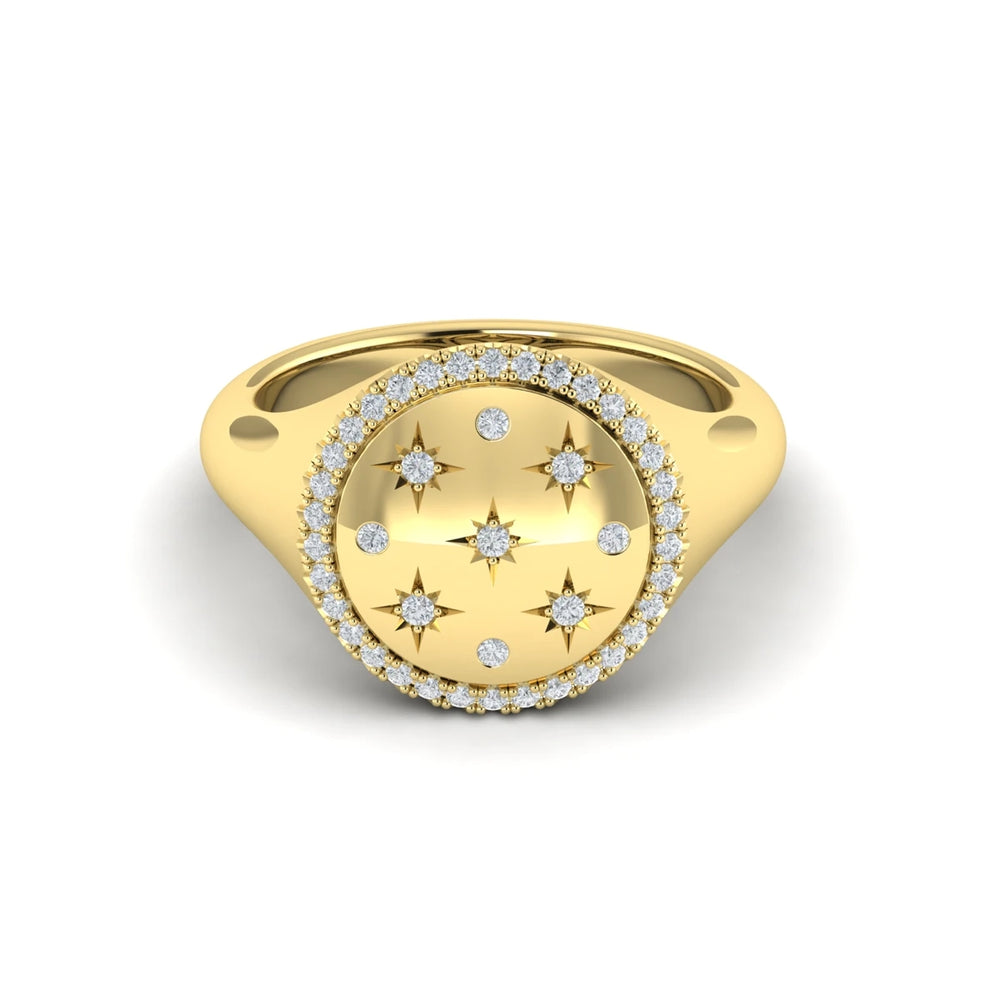 Star Diamonds and Bezel Signet Ring Yellow Gold
