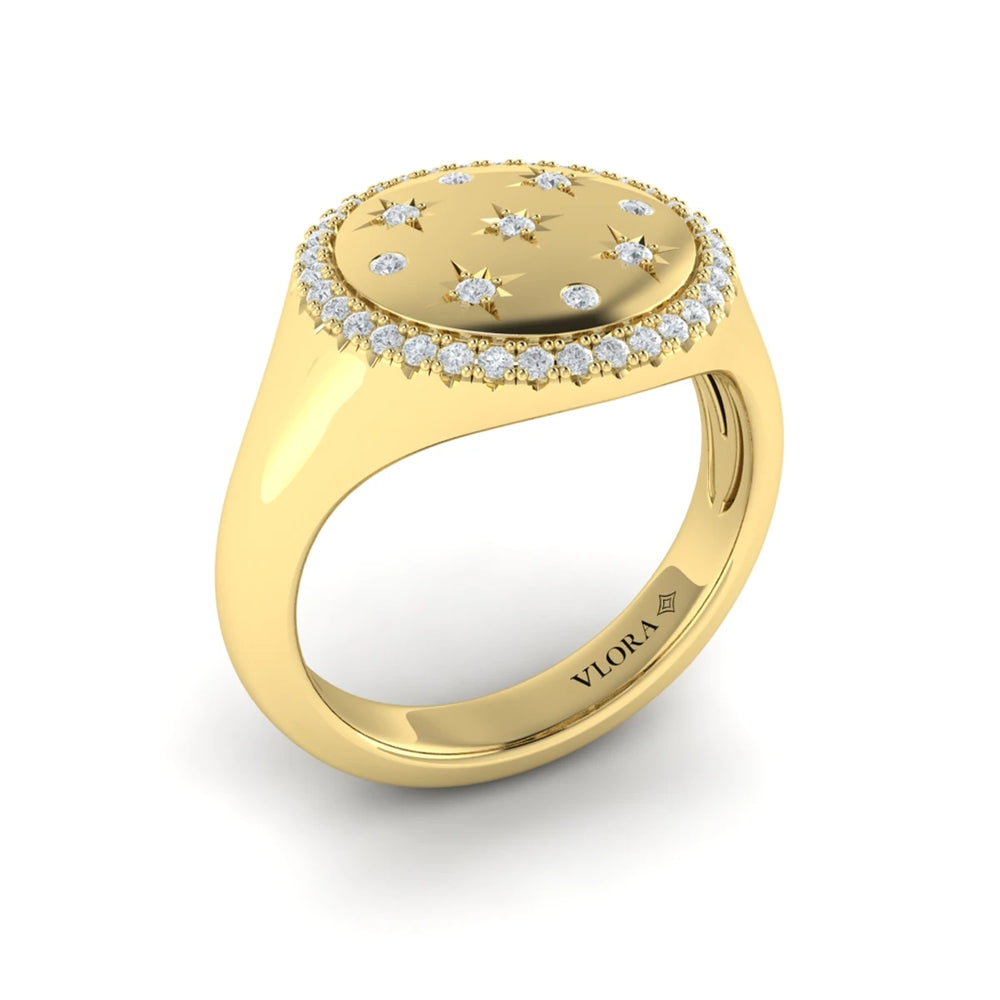 Star Diamonds and Bezel Signet Ring Yellow Gold