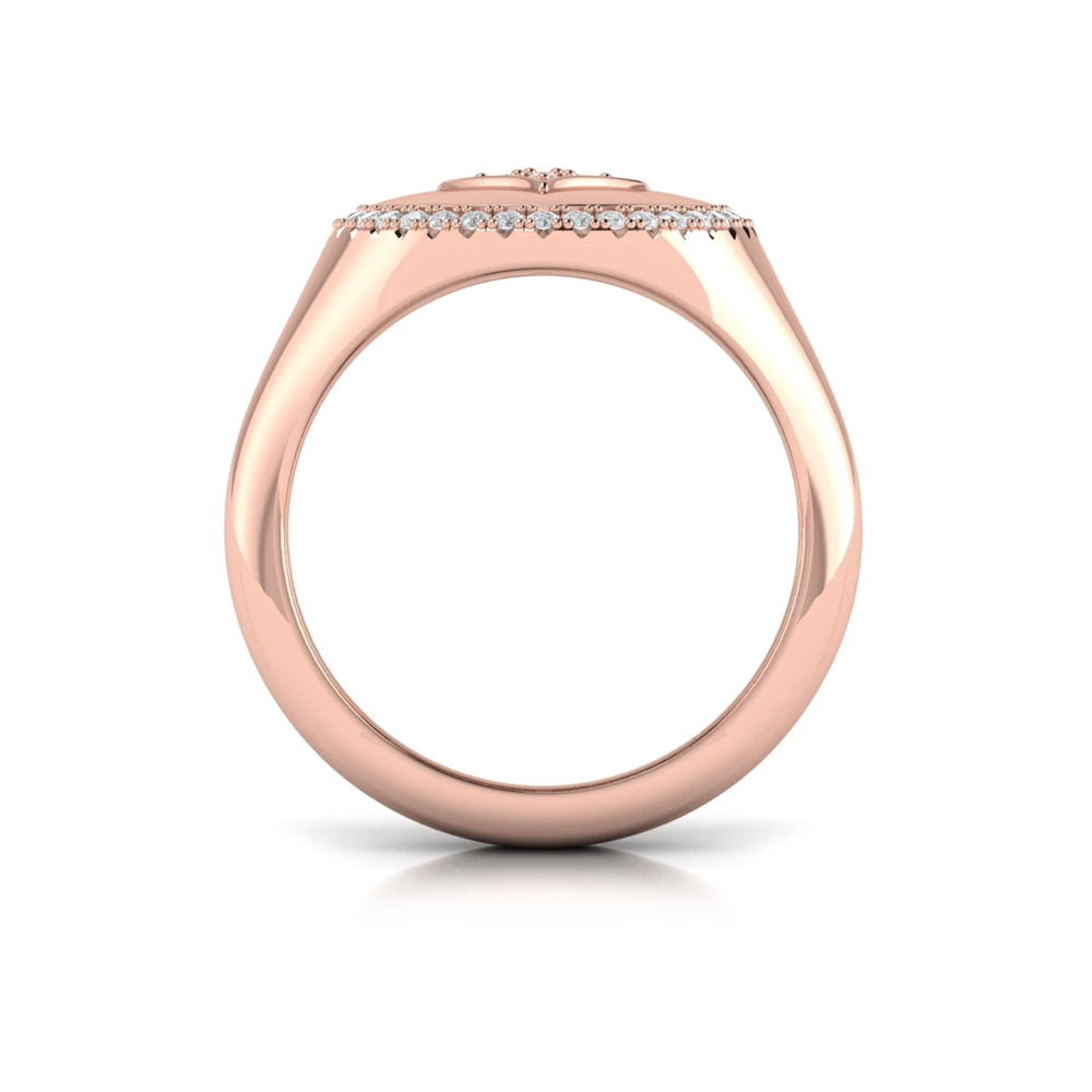 Center Star Diamonds and Bezel Signet Ring Rose Gold