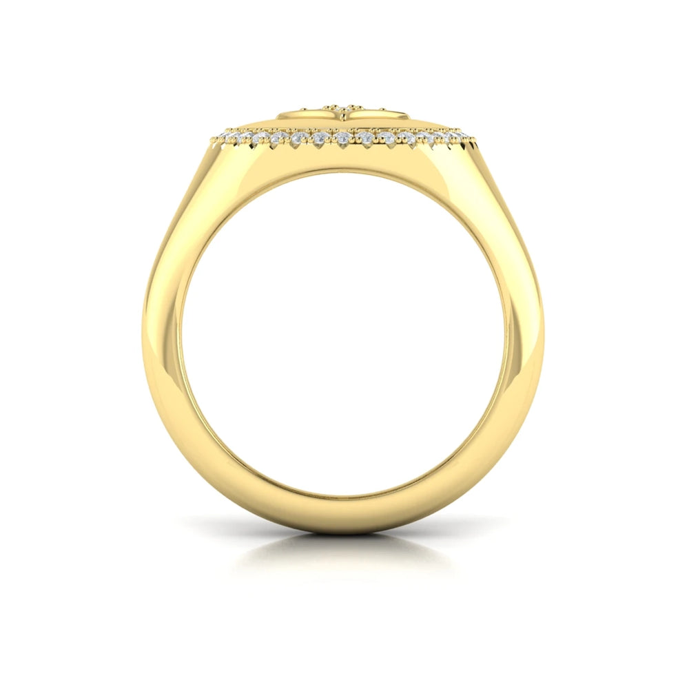 Center Star Diamonds and Bezel Signet Ring Yellow Gold