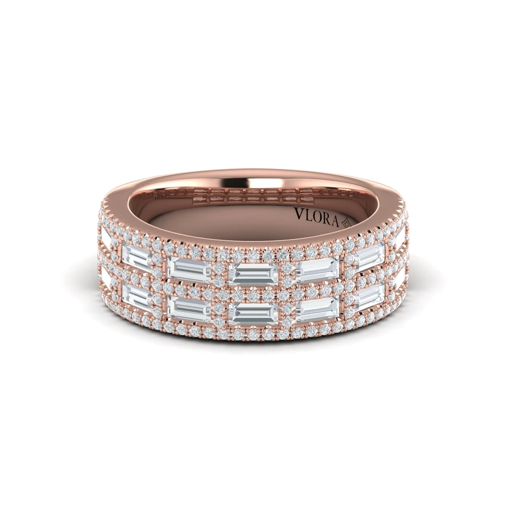Diamond Baguette Double Row Ring Rose Gold