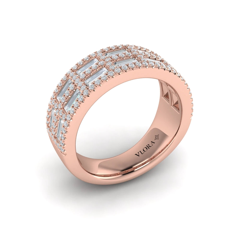 Diamond Baguette Double Row Ring Rose Gold