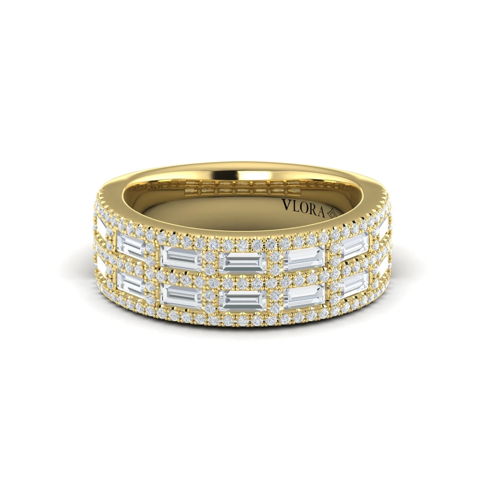 Diamond Baguette Double Row Ring Yellow Gold