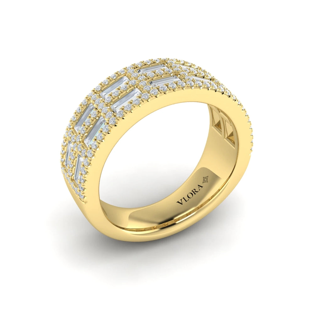Diamond Baguette Double Row Ring Yellow Gold
