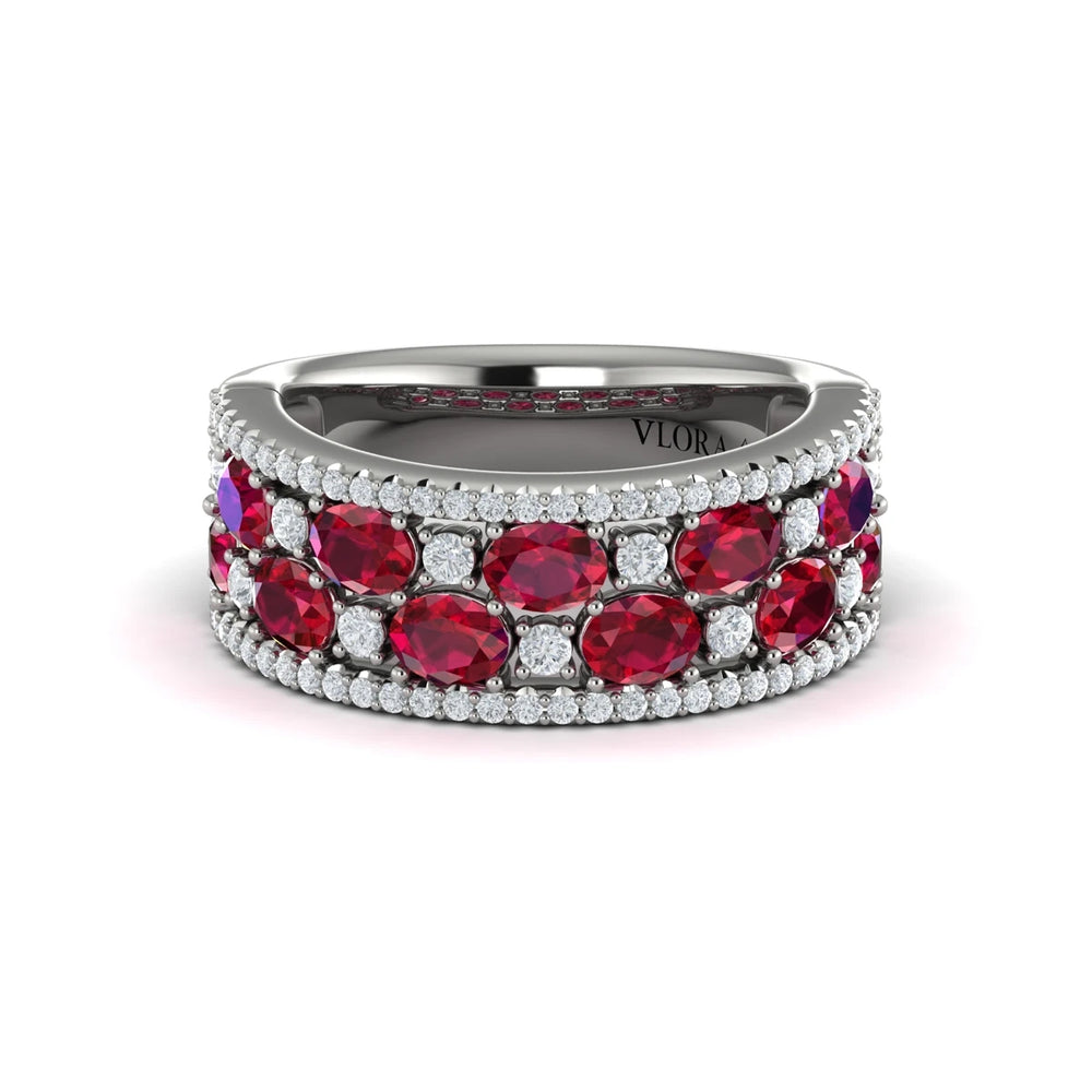 Multi Diamond and Ruby Statement Ring White Gold