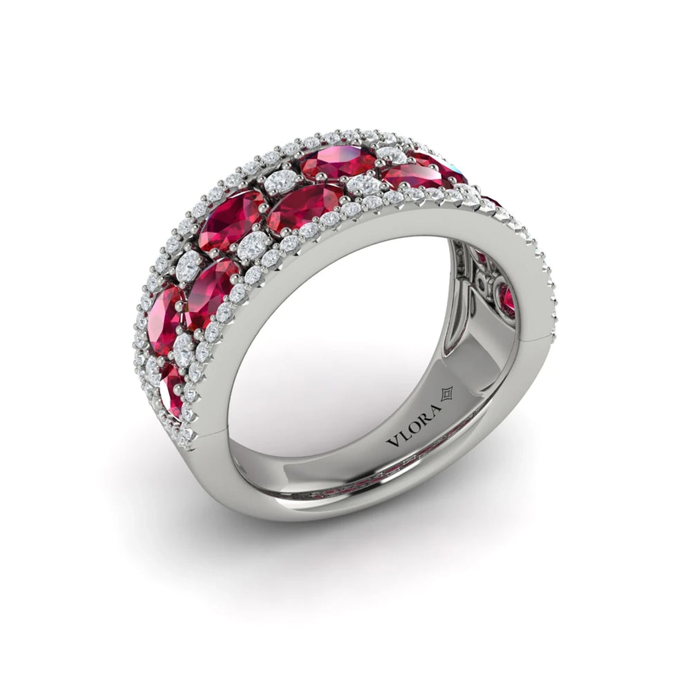 Multi Diamond and Ruby Statement Ring White Gold