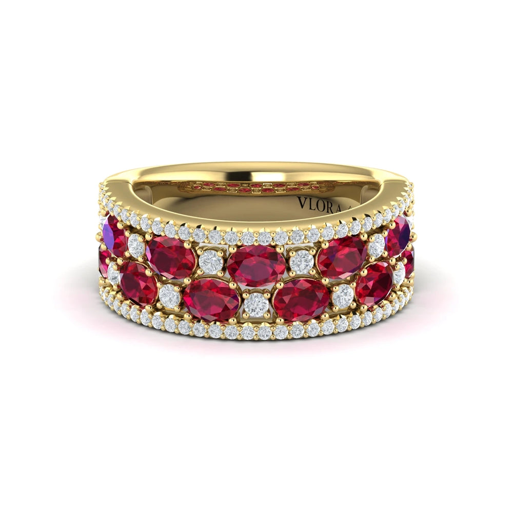 Multi Diamond and Ruby Statement Ring Yellow Gold