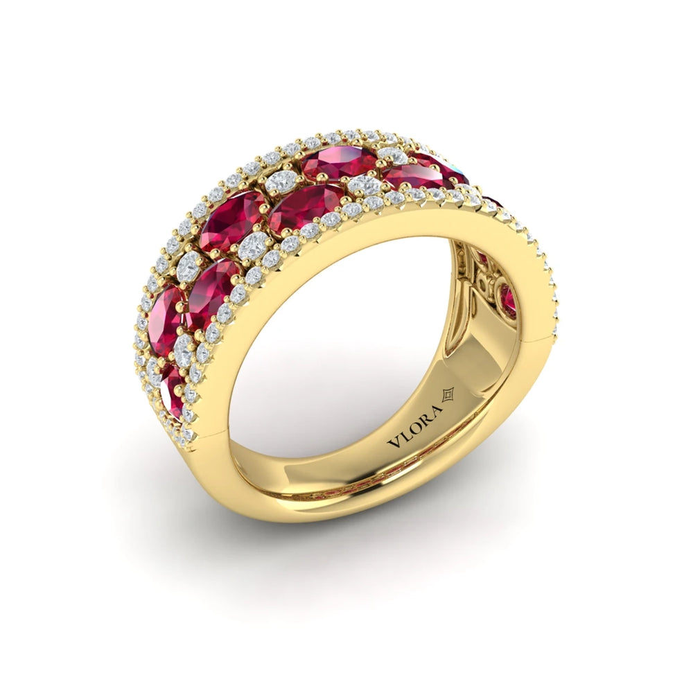 Multi Diamond and Ruby Statement Ring Yellow Gold