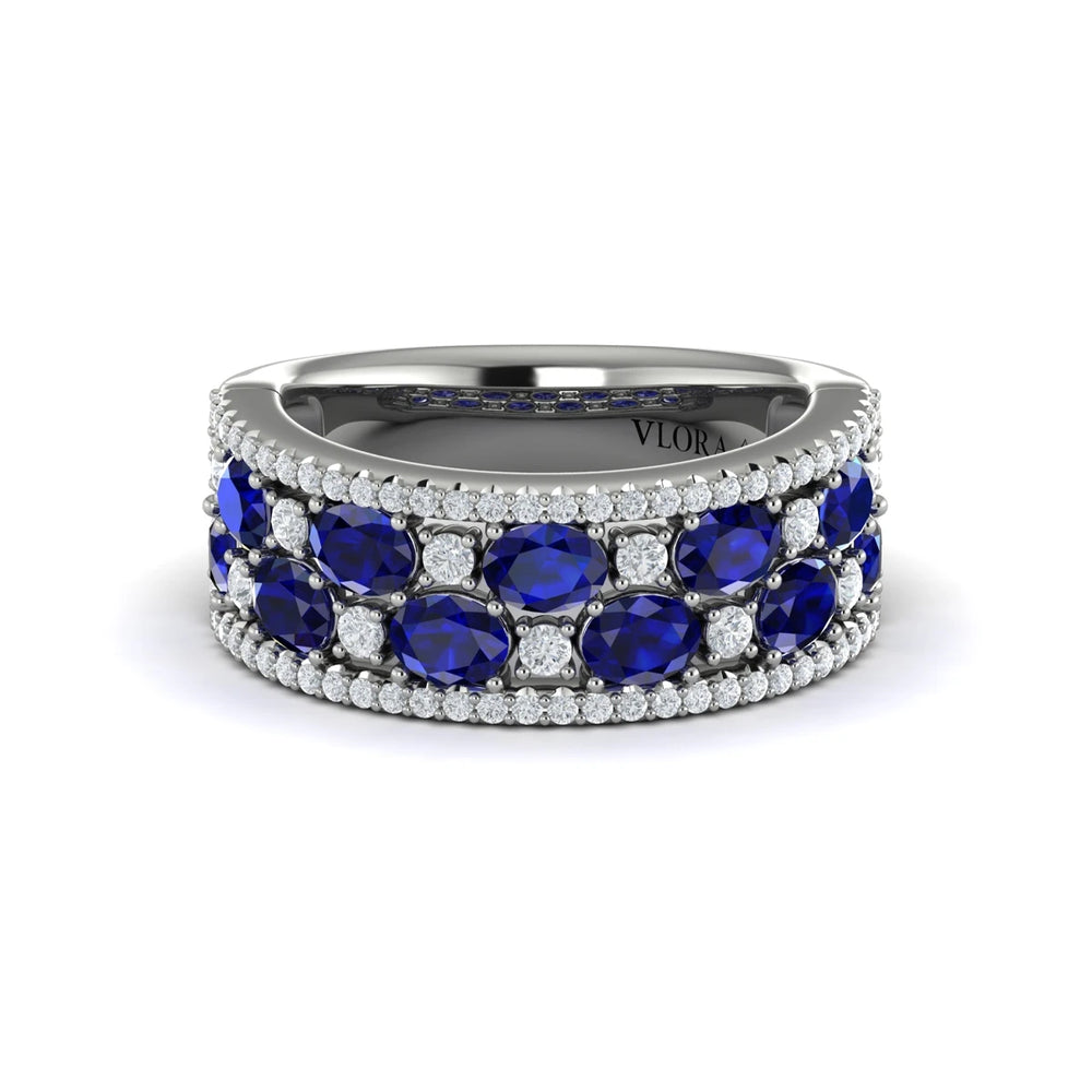 Multi Diamond and Sapphire Statement Ring White Gold
