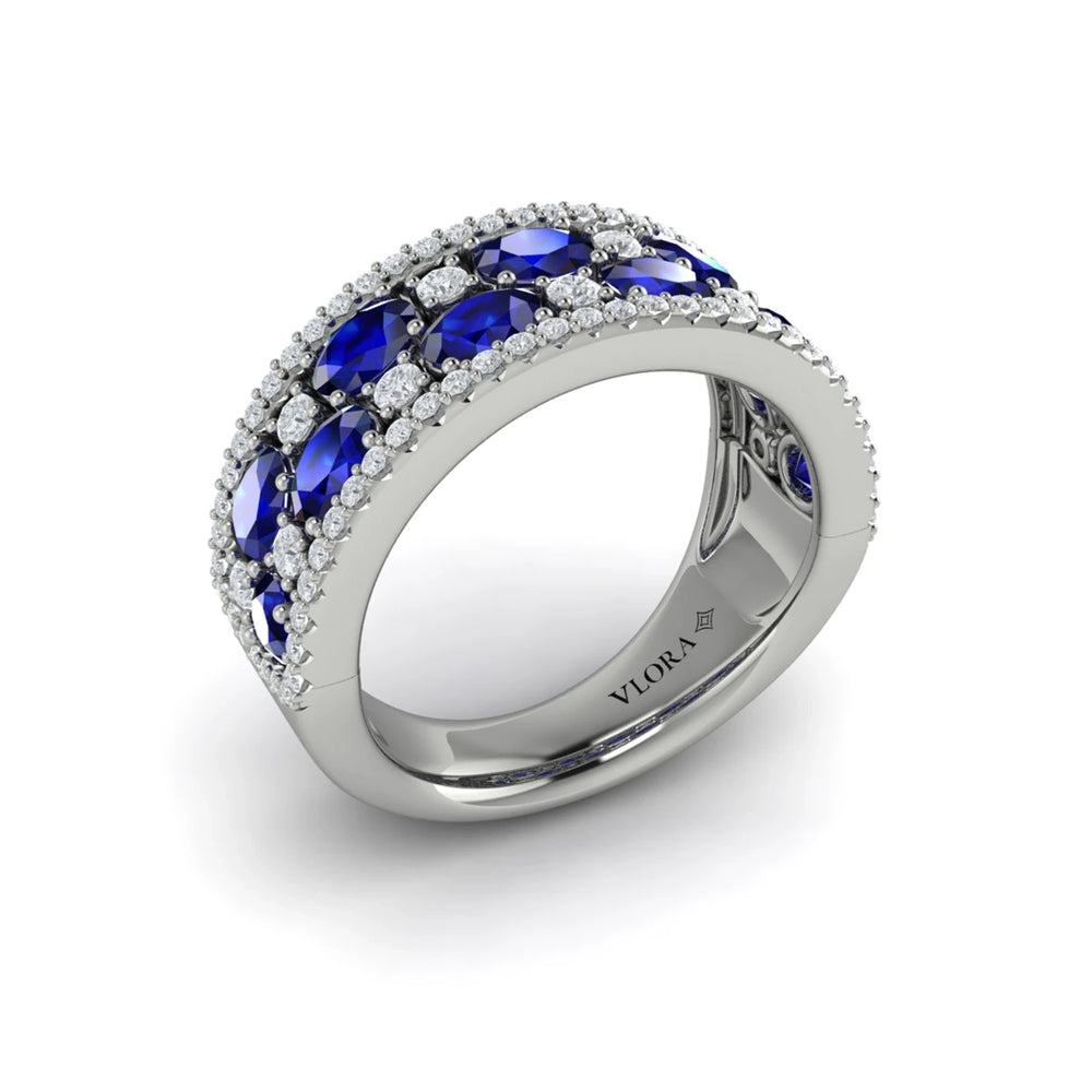 Multi Diamond and Sapphire Statement Ring White Gold
