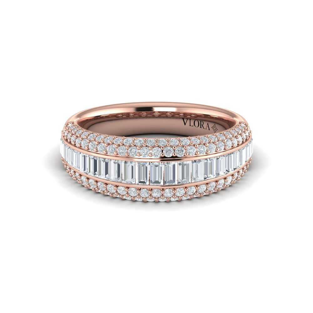 Multi Diamond Baguette and Round Two Row Diamond Ring Rose Gold