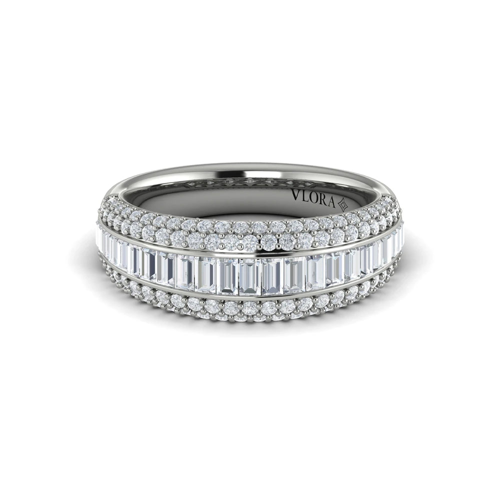 Multi Diamond Baguette and Round Two Row Diamond Ring Platinum