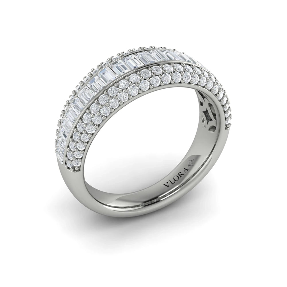 Multi Diamond Baguette and Round Two Row Diamond Ring Platinum