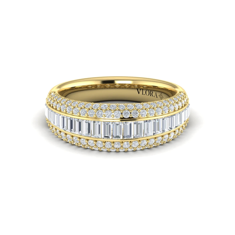 Multi Diamond Baguette and Round Two Row Diamond Ring Yellow Gold