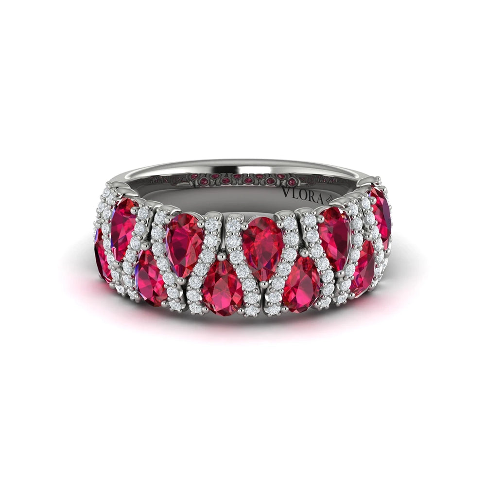 Multi Diamond and Ruby Statement Ring White Gold