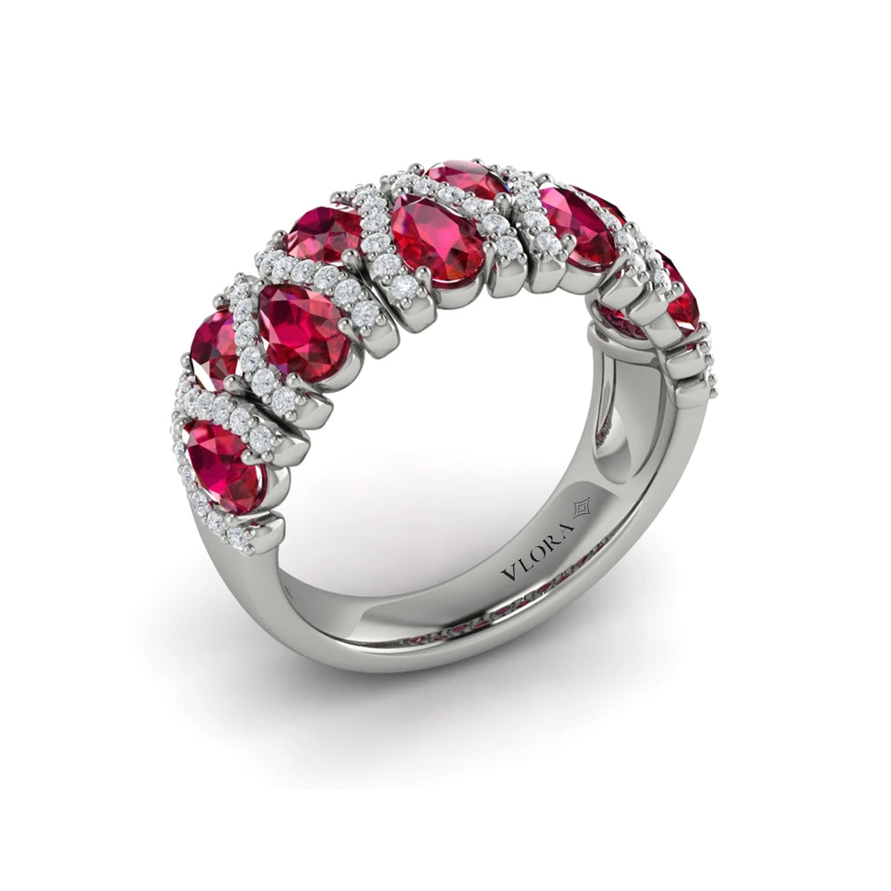 Multi Diamond and Ruby Statement Ring White Gold