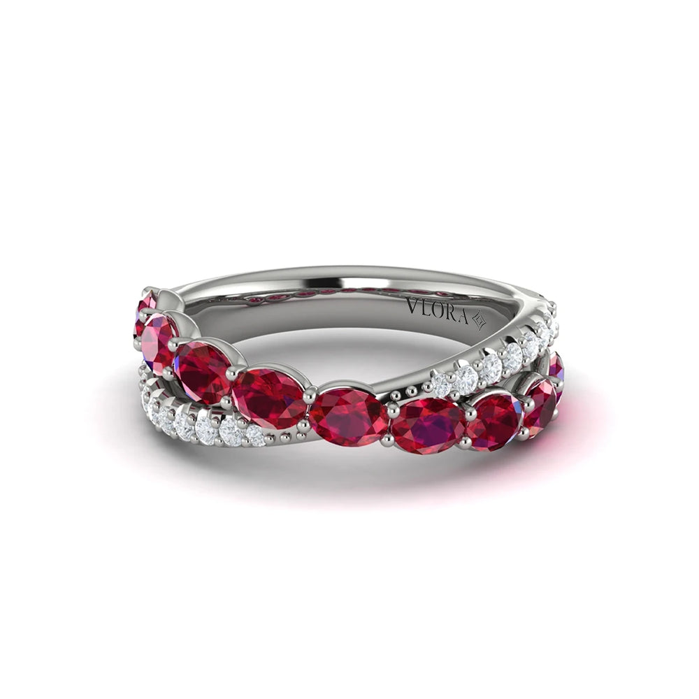 Multi Diamond and Ruby Twist Statement Ring White Gold