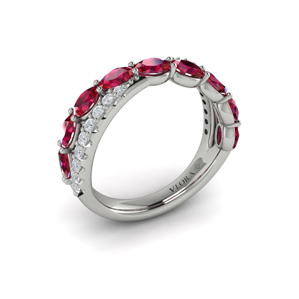 Multi Diamond and Ruby Twist Statement Ring White Gold