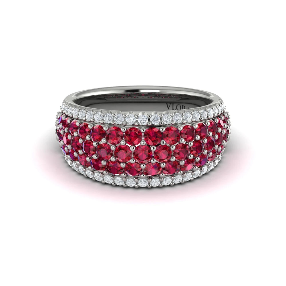 Diamond and Ruby Multi-Row Statement Ring Platinum