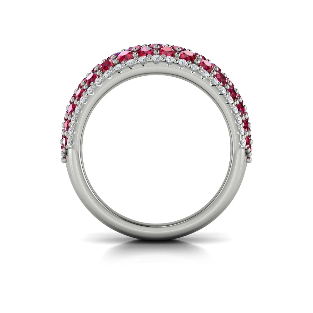 Diamond and Ruby Multi-Row Statement Ring White Gold