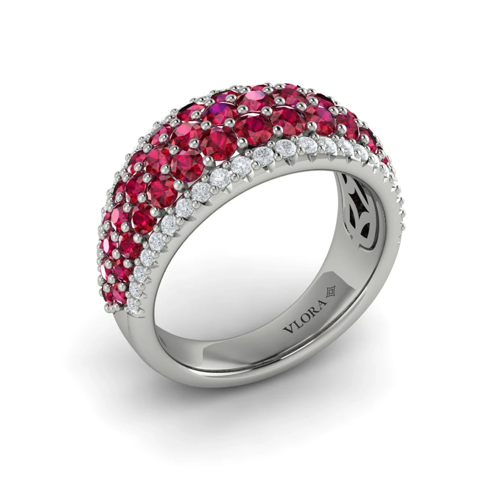 Diamond and Ruby Multi-Row Statement Ring Platinum