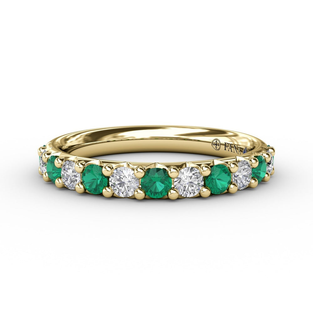 Fana 14k Yellow Gold Emerald and Diamond Shared Prong Anniversary Band