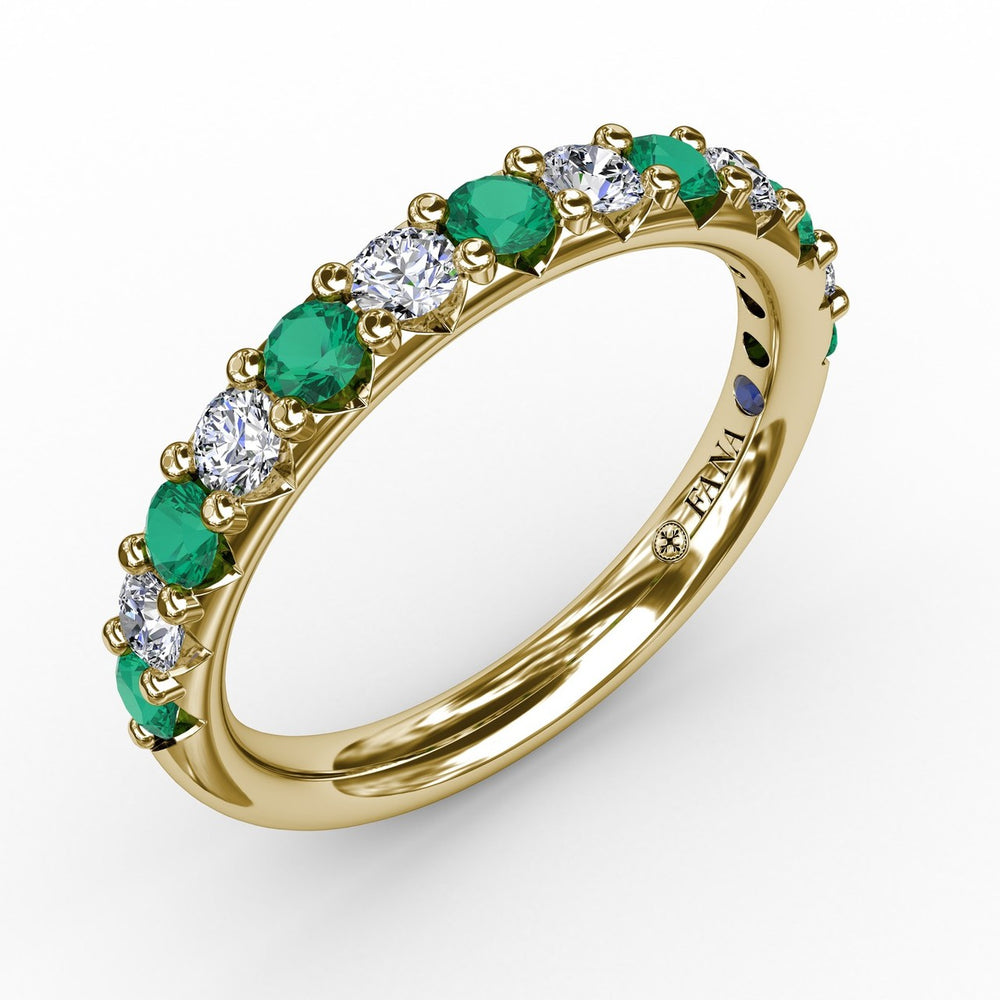 Fana 14k Yellow Gold Emerald and Diamond Shared Prong Anniversary Band
