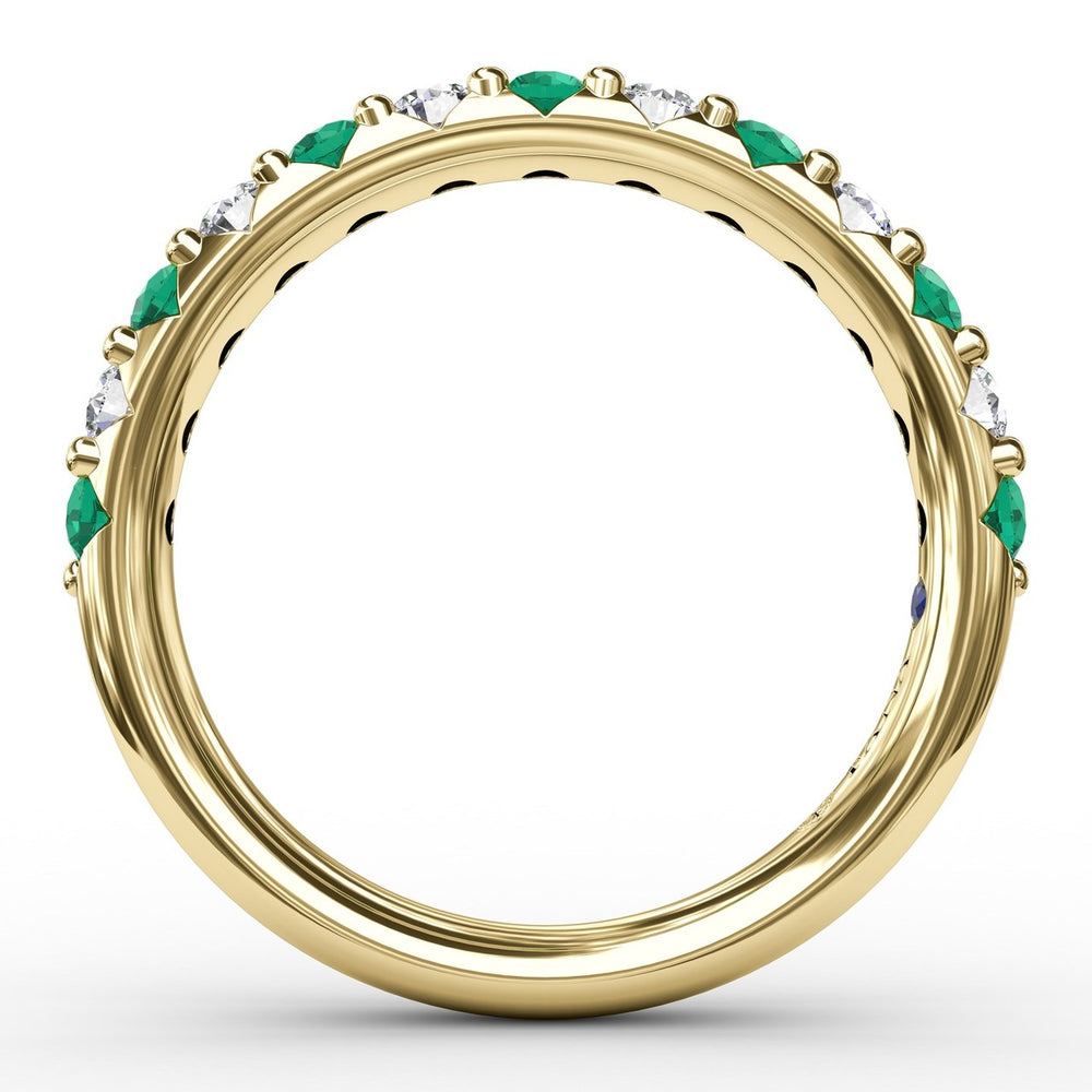 Fana 14k Yellow Gold Emerald and Diamond Shared Prong Anniversary Band