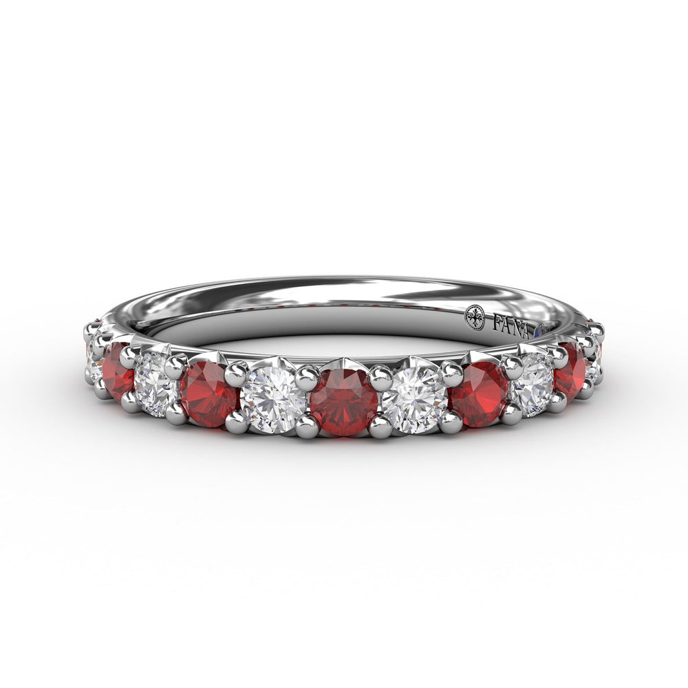 Fana 14k White Gold Ruby and Diamond Shared Prong Anniversary Band