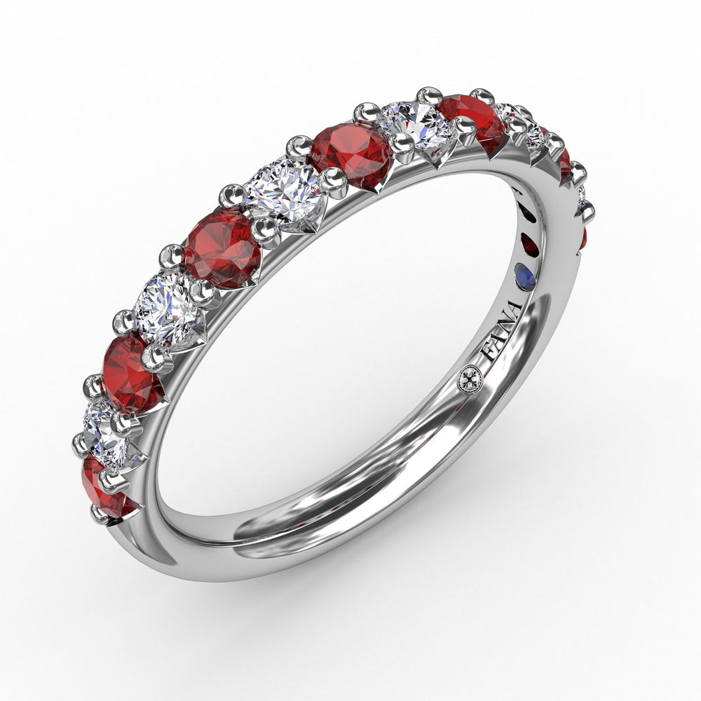 Fana 14k White Gold Ruby and Diamond Shared Prong Anniversary Band