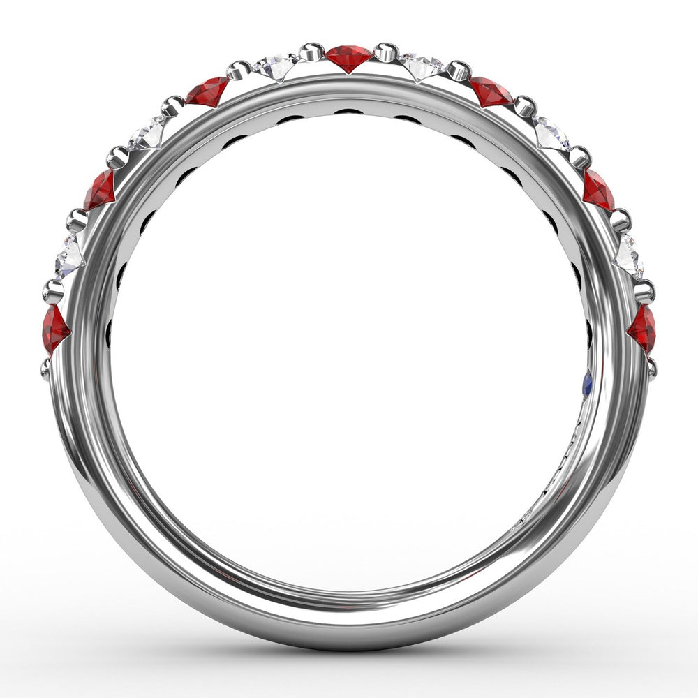 Fana 14k White Gold Ruby and Diamond Shared Prong Anniversary Band
