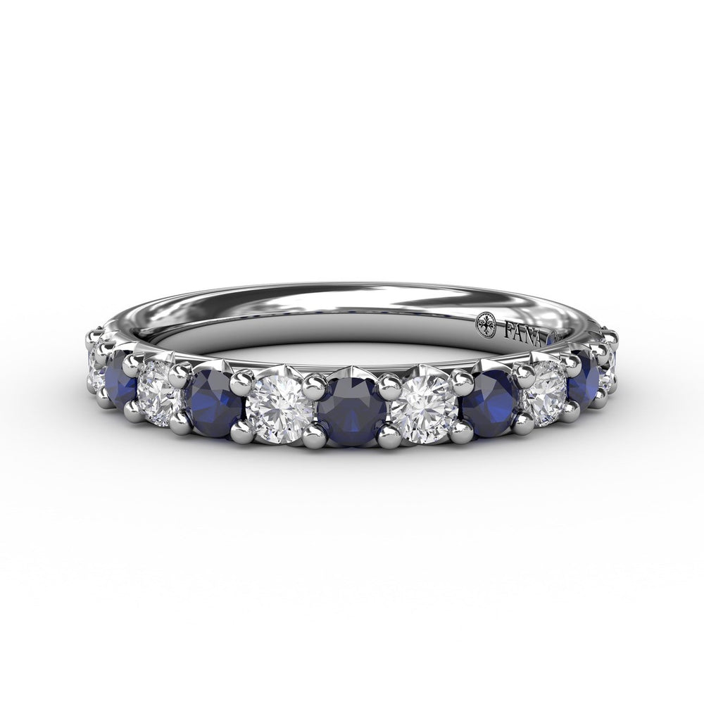Fana 14k White Gold Sapphire and Diamond Shared Prong Anniversary Band
