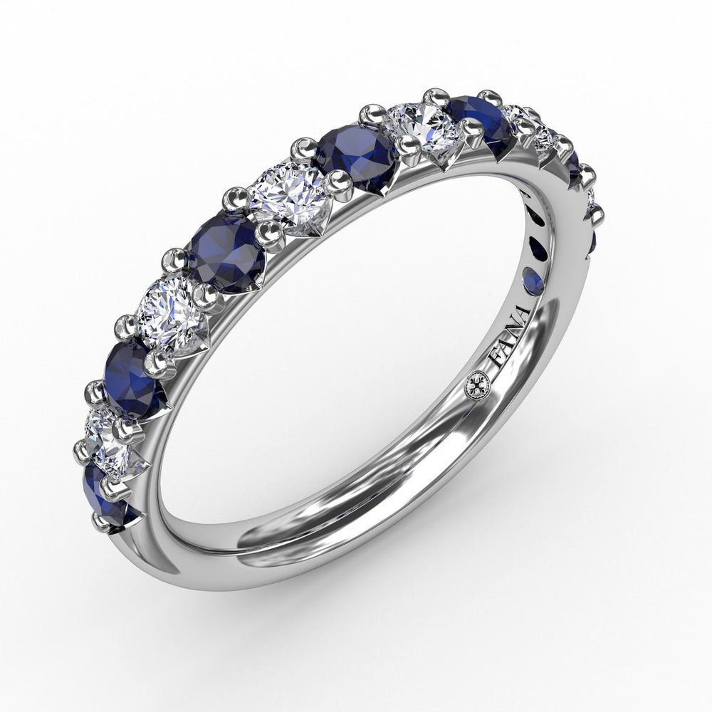 Fana 14k White Gold Sapphire and Diamond Shared Prong Anniversary Band