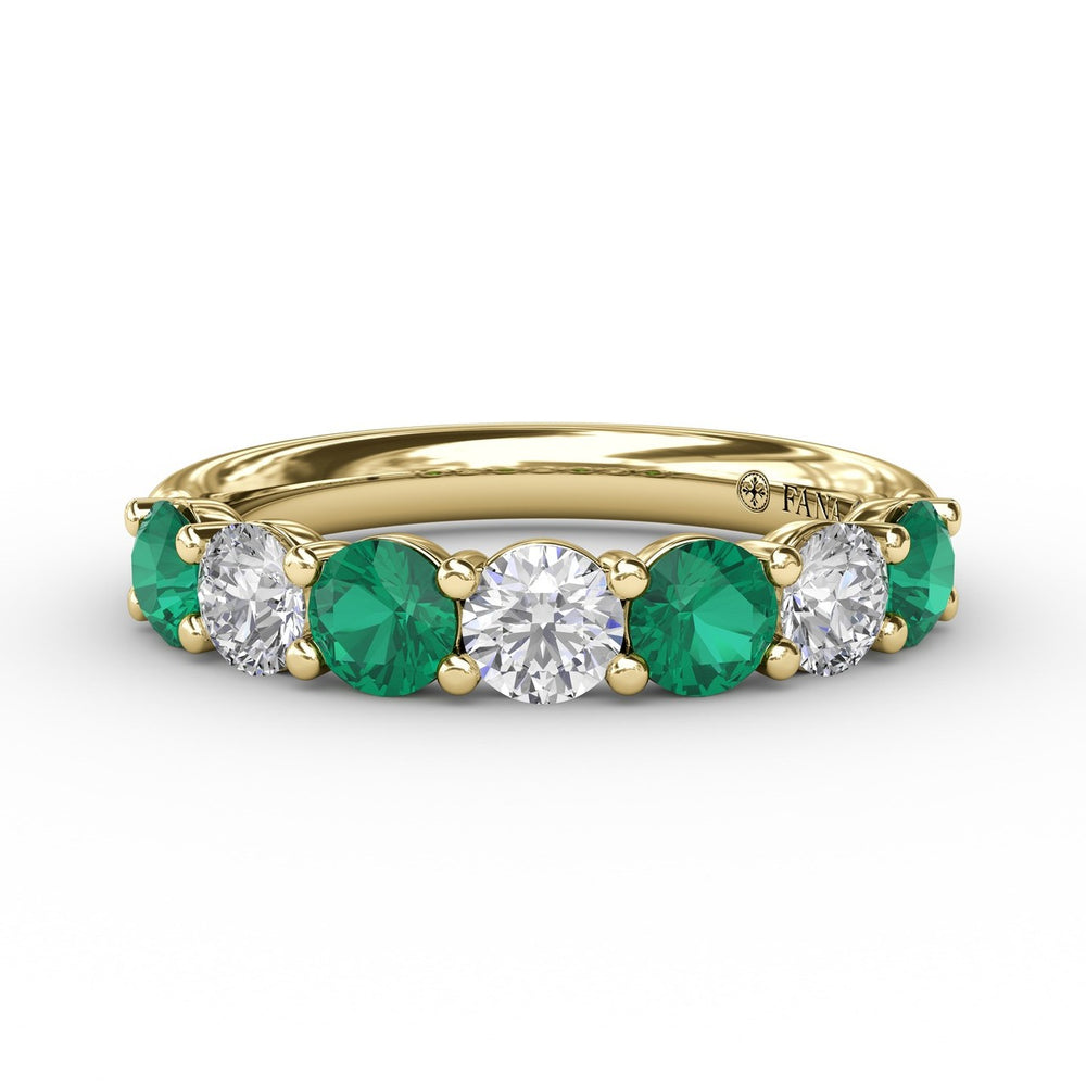 Fana 14k Yellow Gold Emerald and Diamond Shared Prong Anniversary Band