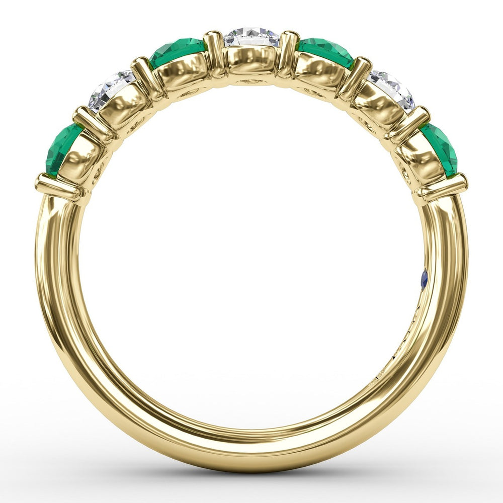 Fana 14k Yellow Gold Emerald and Diamond Shared Prong Anniversary Band