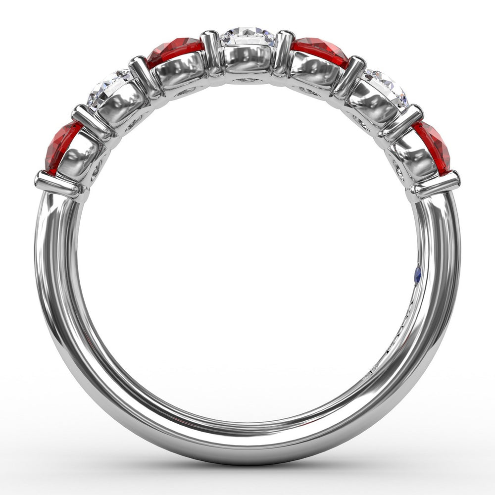 Fana 14k White Gold Ruby and Diamond Shared Prong Anniversary Band
