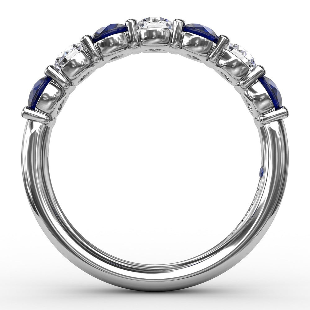 Fana 14k White Gold Sapphire and Diamond Shared Prong Anniversary Band