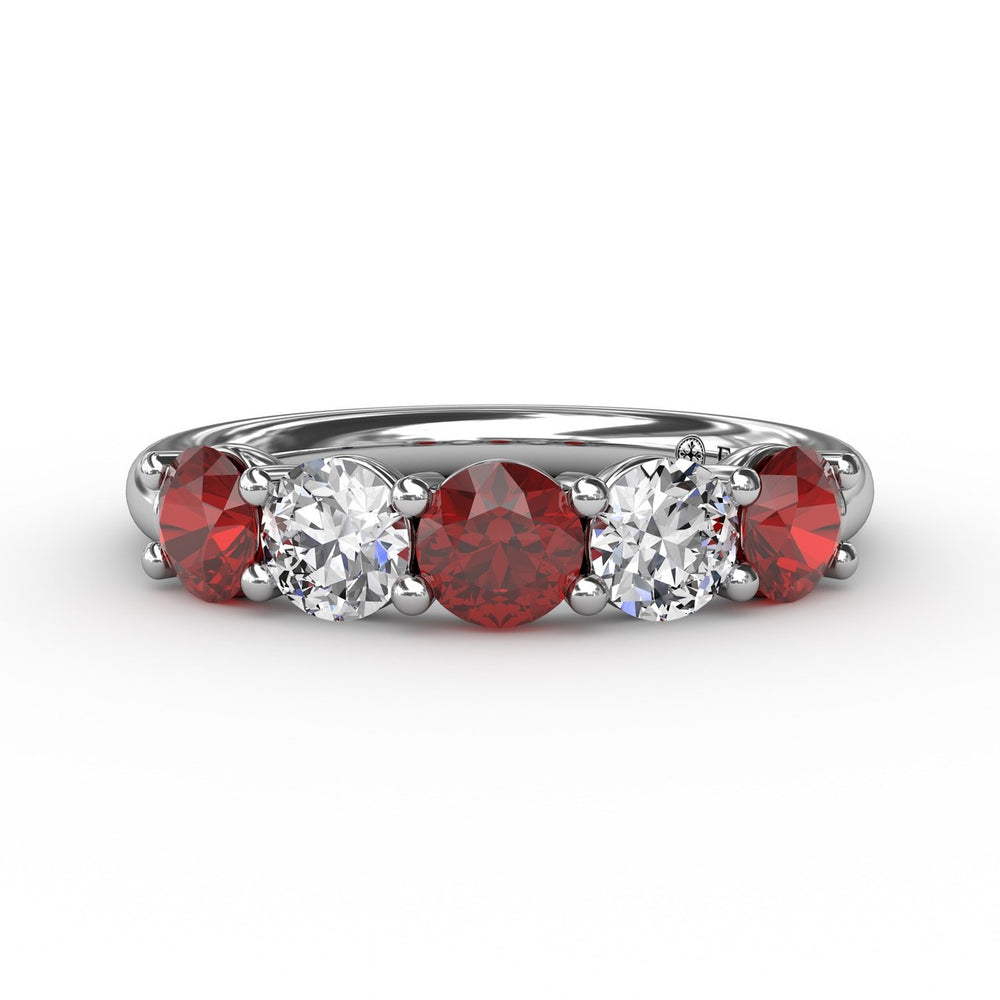 Fana 14k White Gold Chunky Ruby and Diamond Shared Prong Anniversary Band