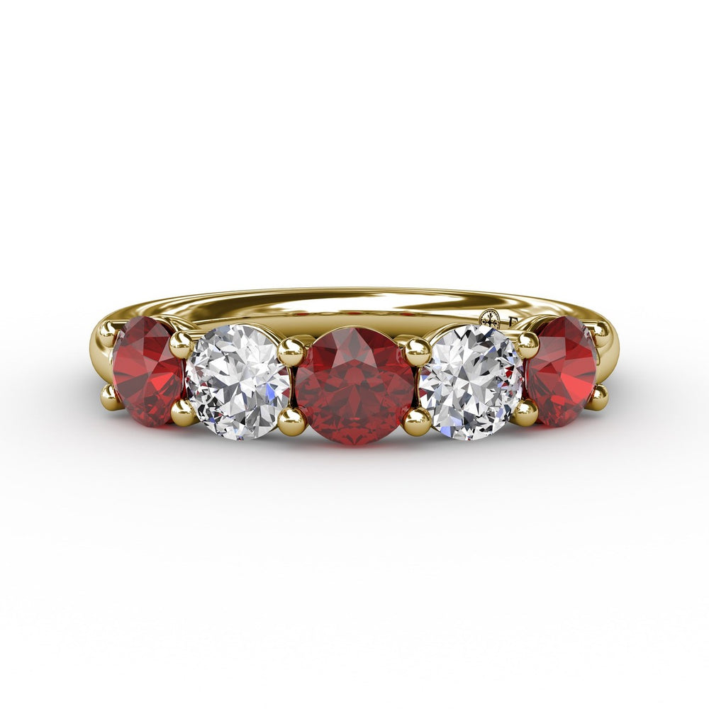 Fana 14k Yellow Gold Chunky Ruby and Diamond Shared Prong Anniversary Band