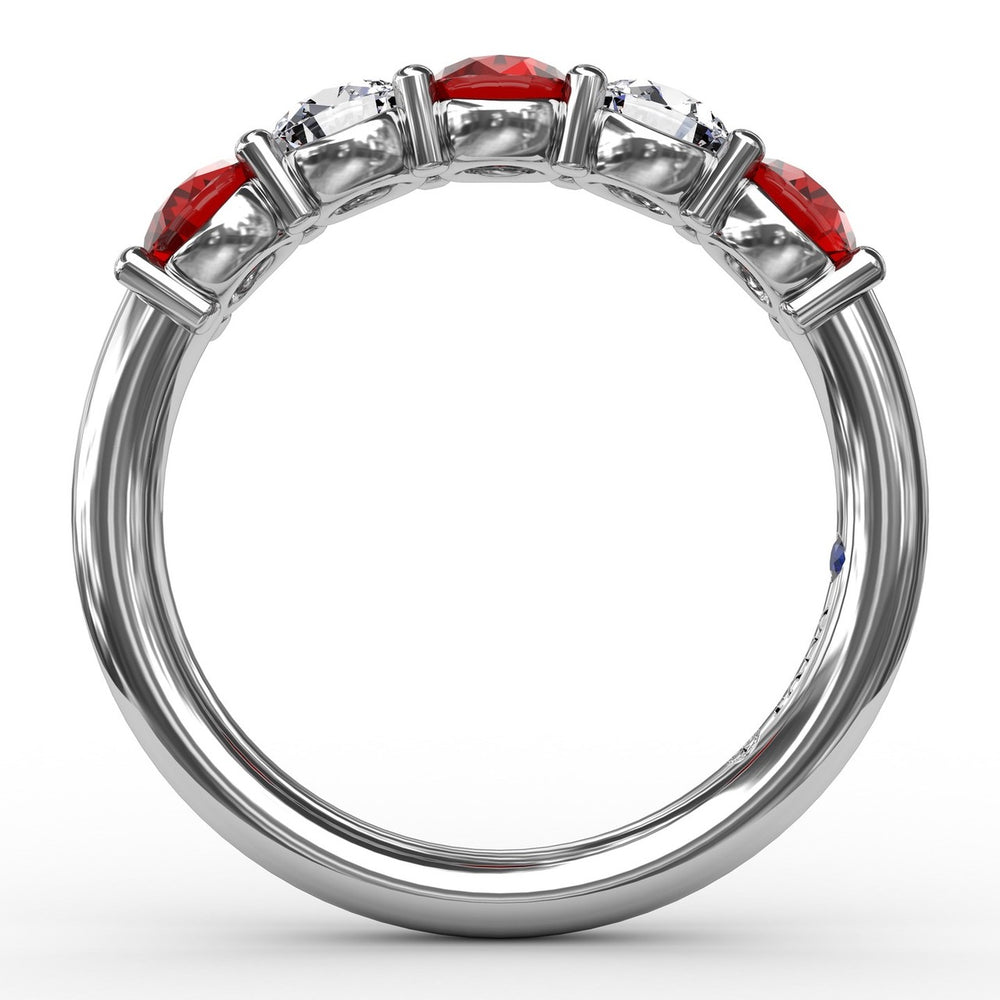 Fana 14k White Gold Chunky Ruby and Diamond Shared Prong Anniversary Band
